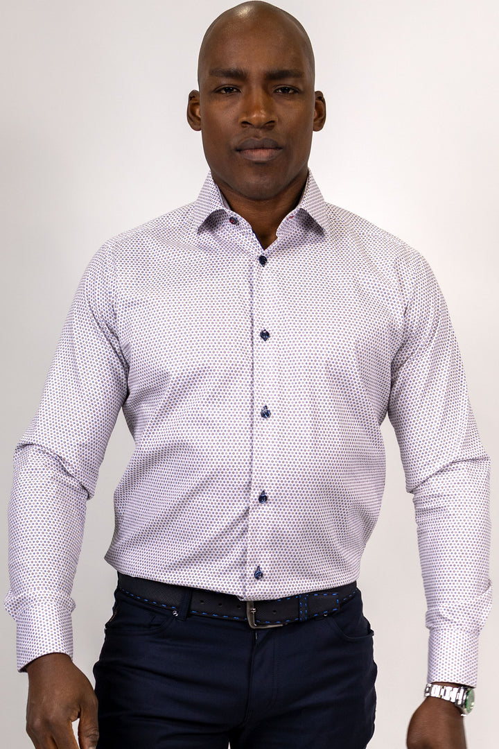 White with Blue and Brown Neat Sport Shirt