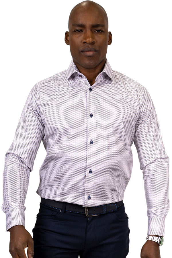 White with Blue and Brown Neat Sport Shirt