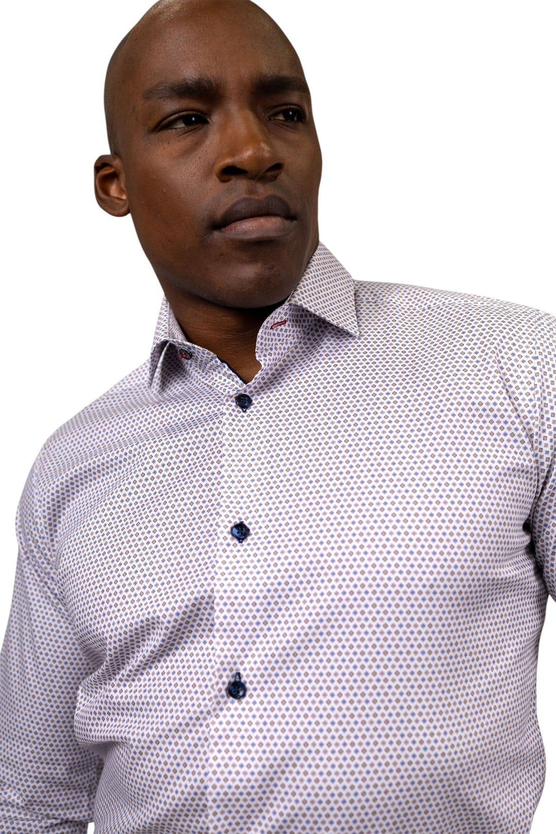 White with Blue and Brown Neat Sport Shirt