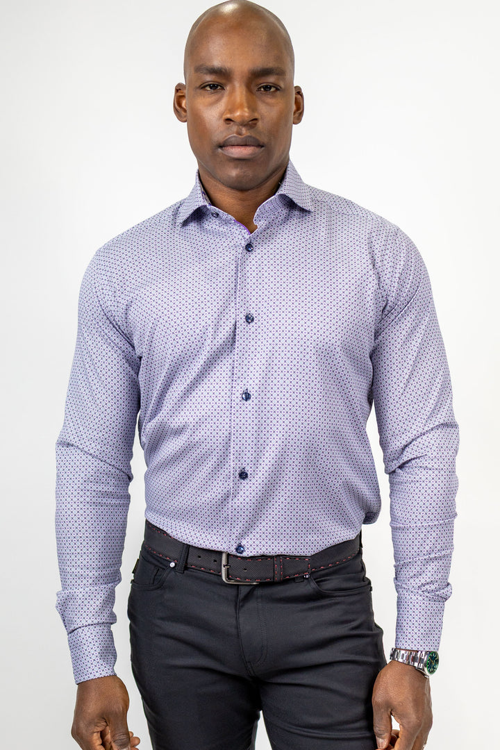 White with Mauve Medallion Print Dress Shirt