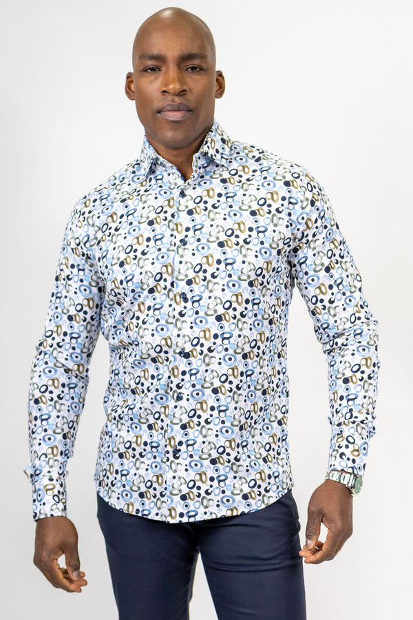 Multicoloured Abstract Print Dress Shirt Blue and Brown