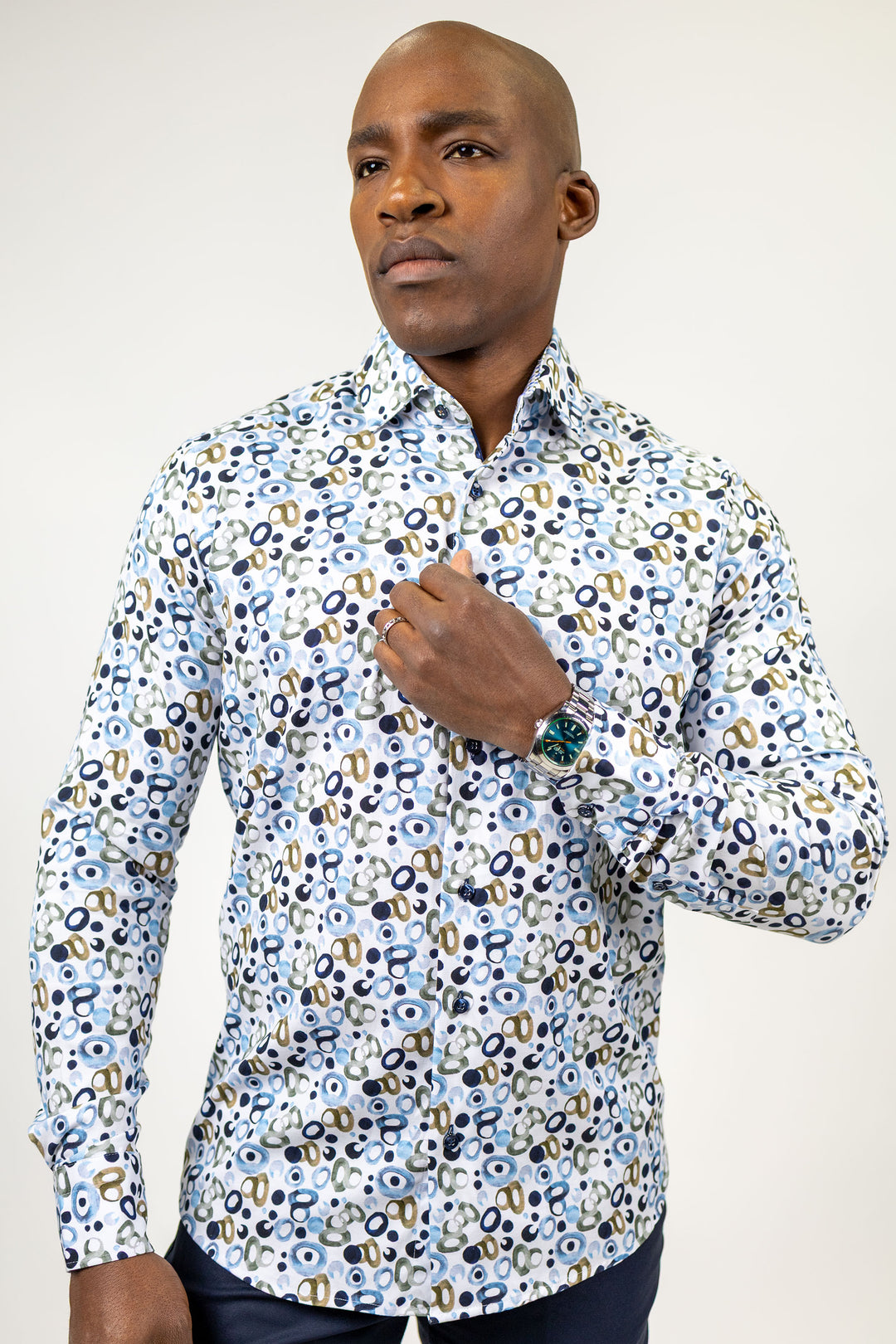Multicoloured Abstract Print Dress Shirt Blue and Brown