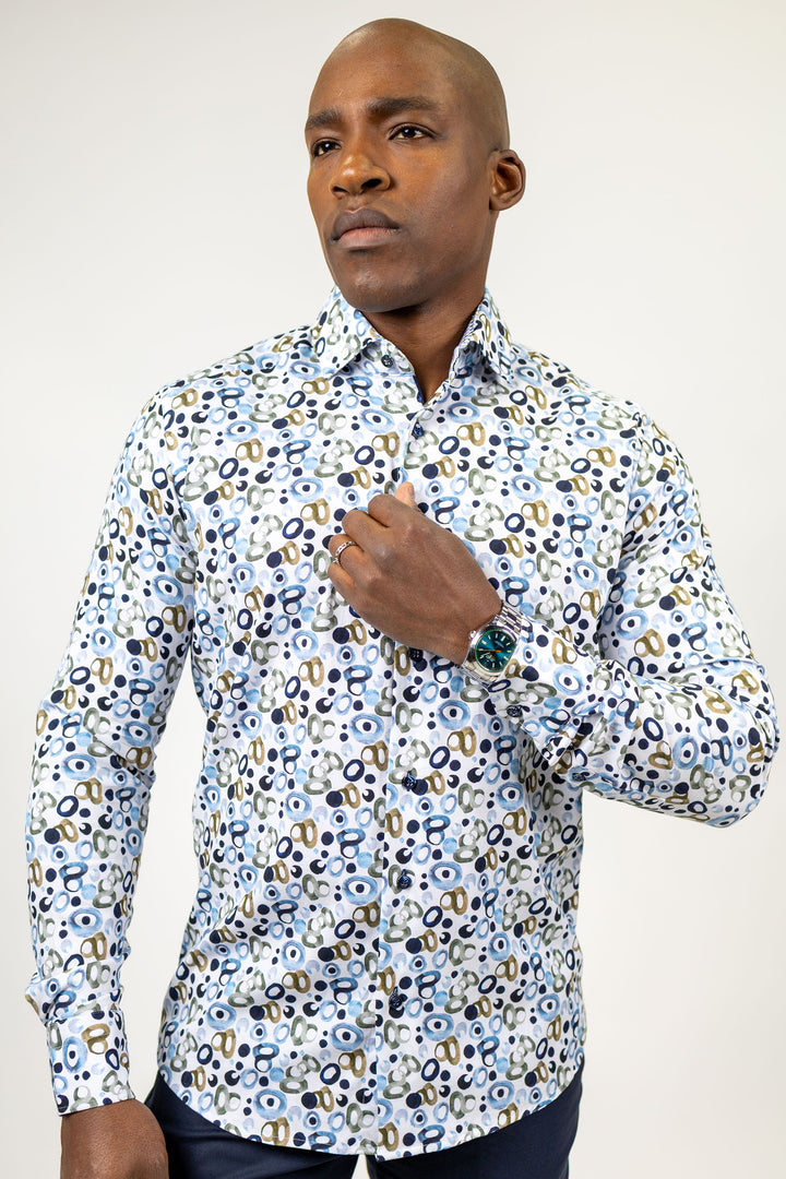Multicoloured Abstract Print Dress Shirt Blue and Brown