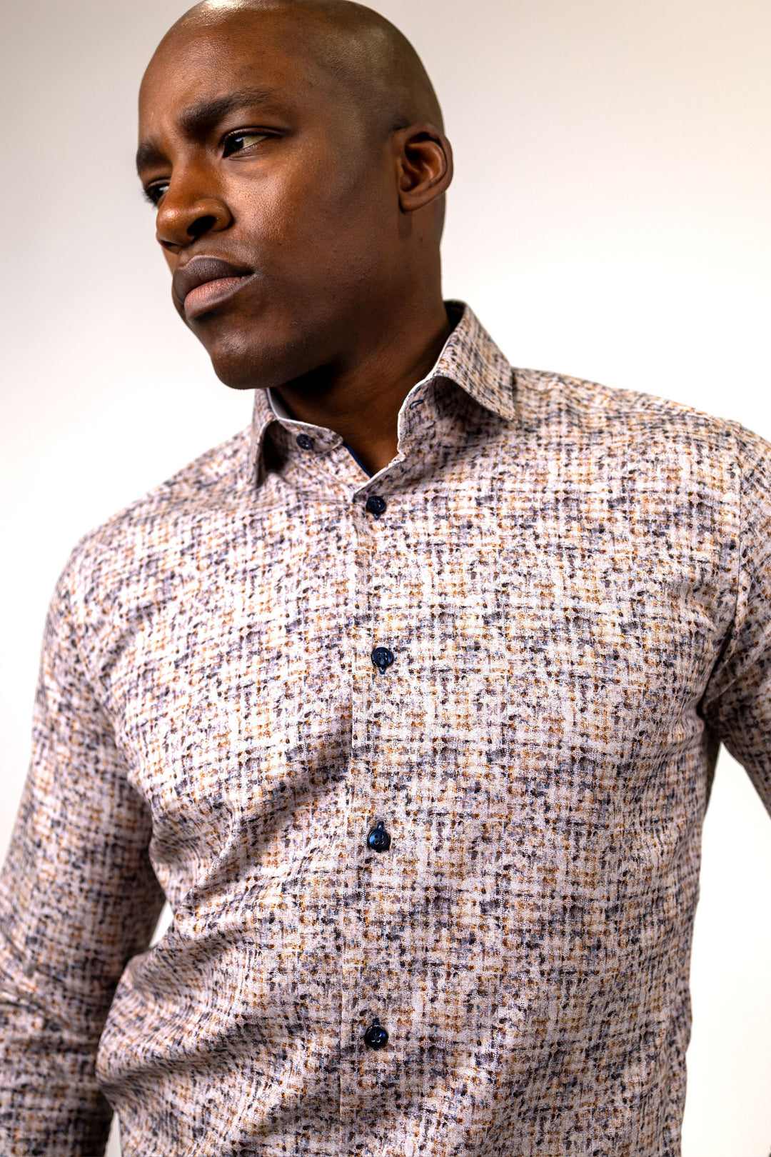 Beige and Brown Abstract Print Sport Shirt