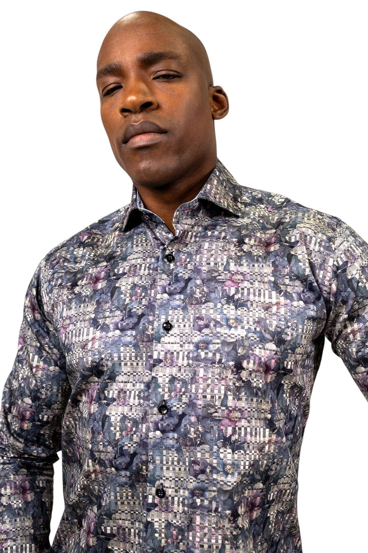 Blue and Brown Abstract Print Sport Shirt