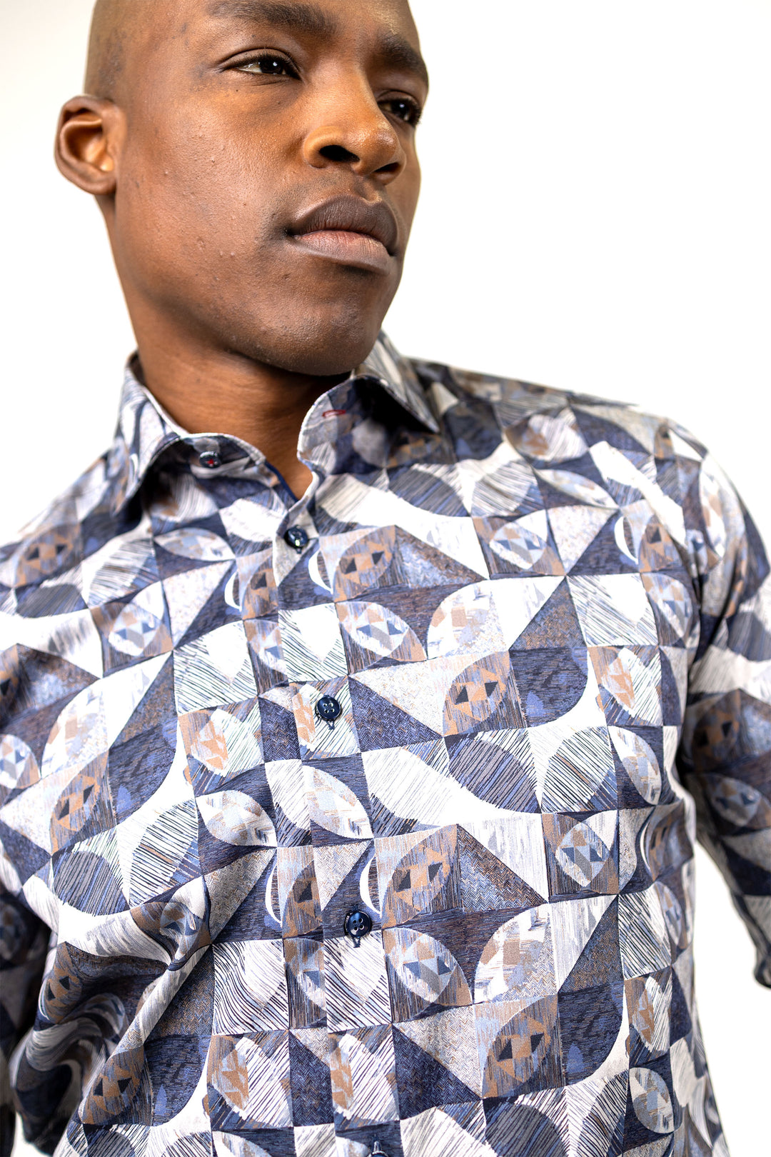 Blue and Brown Abstract Print Sport Shirt