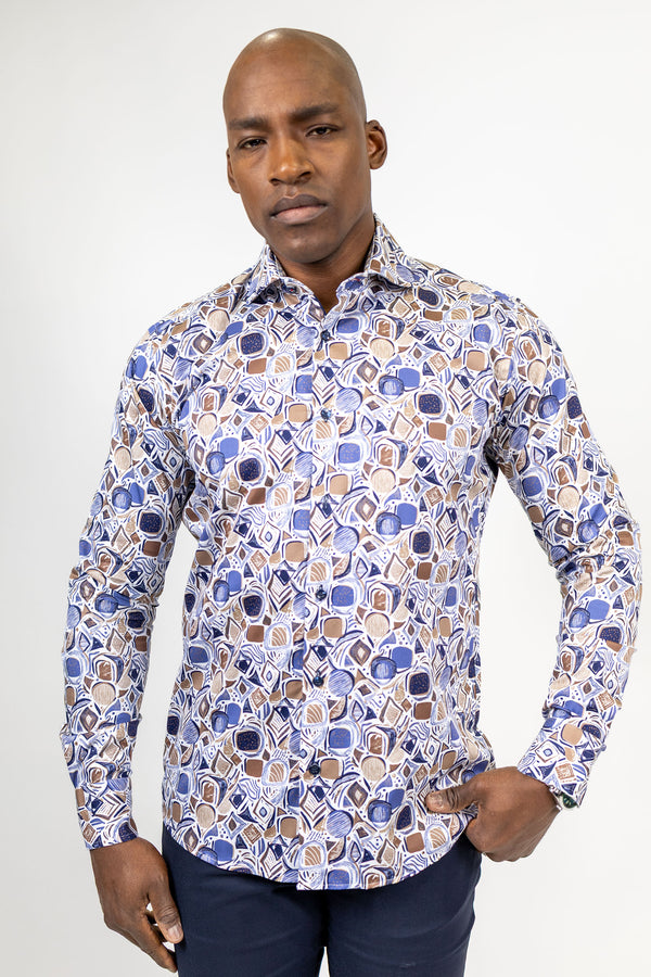 Brown and Blue Abstract Sport Shirt