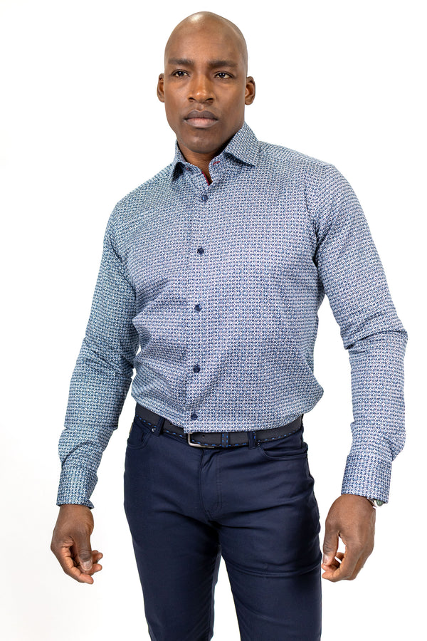 Blue Geometric Sport Shirt