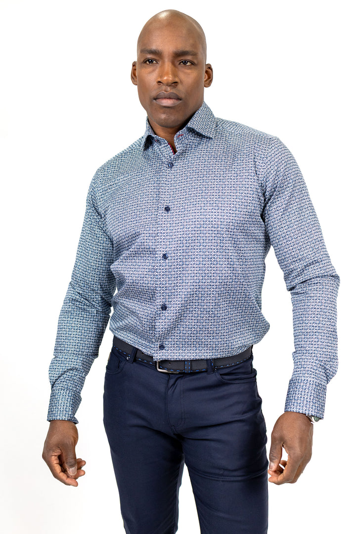 Blue Geometric Sport Shirt