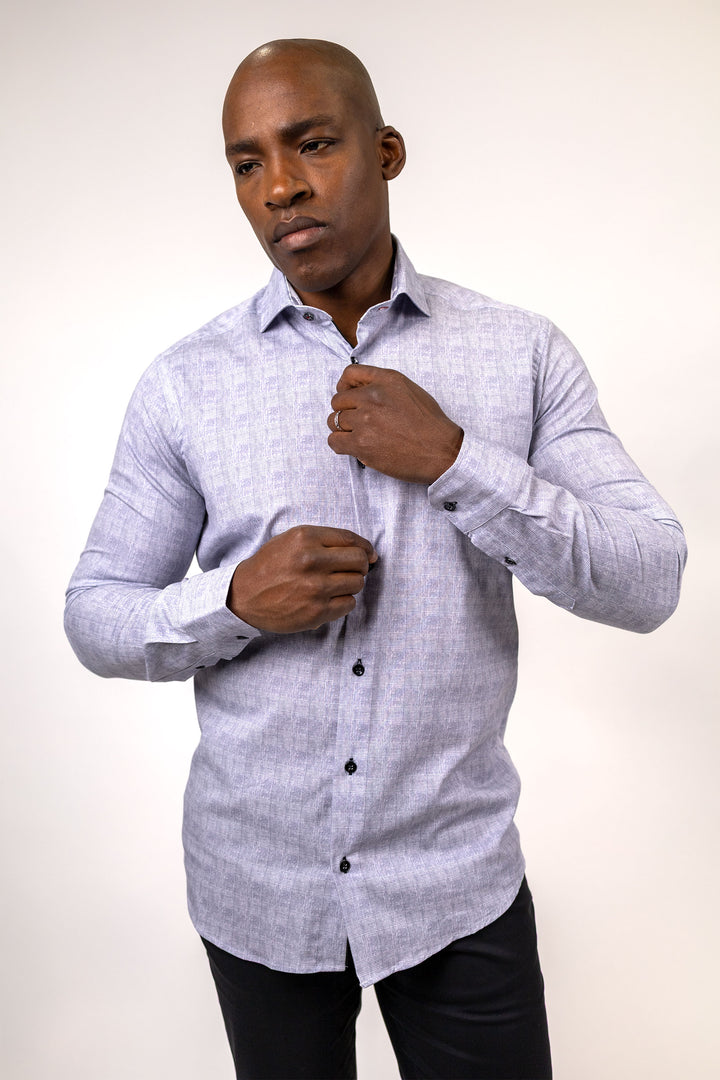Light Grey Prince of Wales Print Dress Shirt