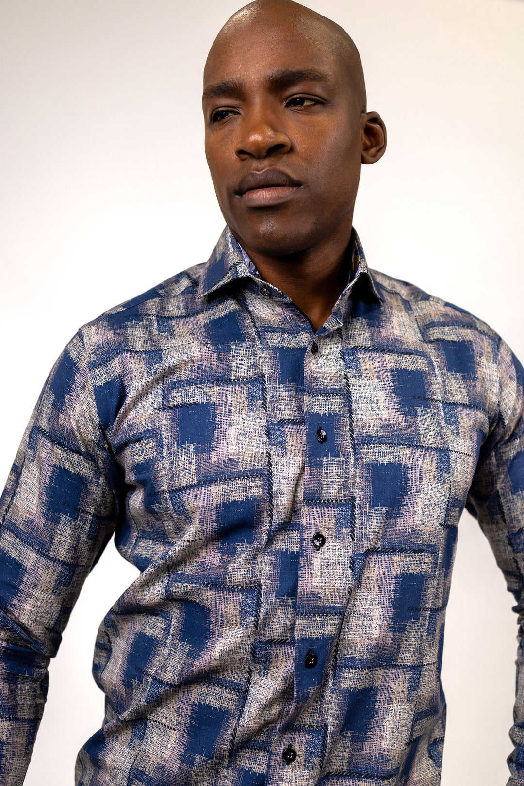 Blue and Brown Abstract Print Sport Shirt