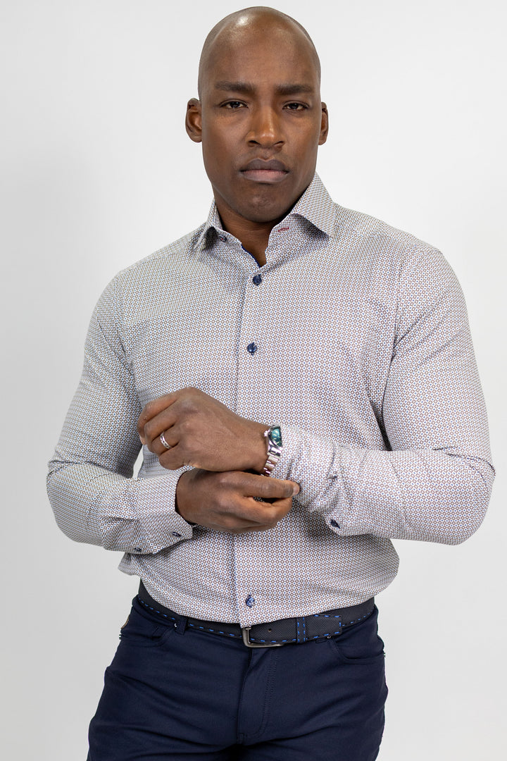 Brown and Blue Diamond Print Sport Shirt