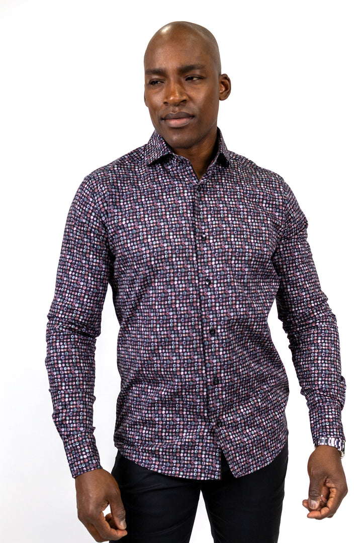 Black and Burgundy Abstract Print Sport Shirt