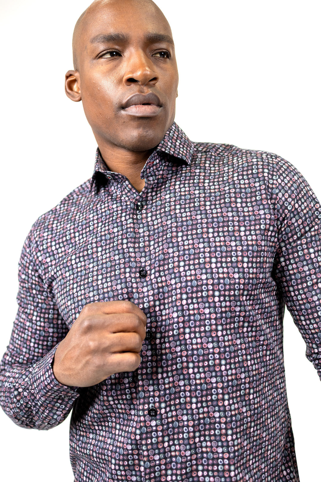 Black and Burgundy Abstract Print Sport Shirt