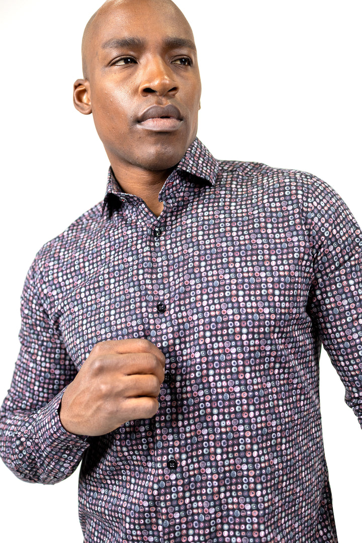 Black and Burgundy Abstract Print Sport Shirt