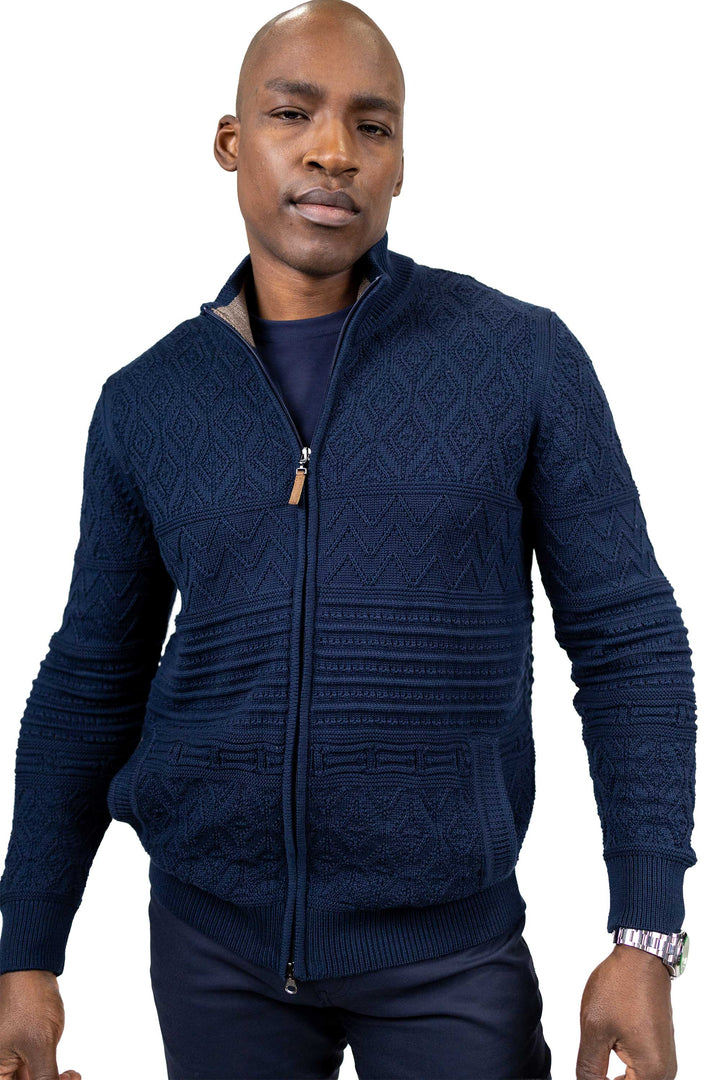 Navy Intarsia Full Zip