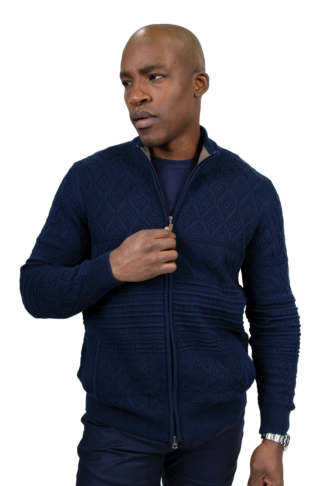 Navy Intarsia Full Zip
