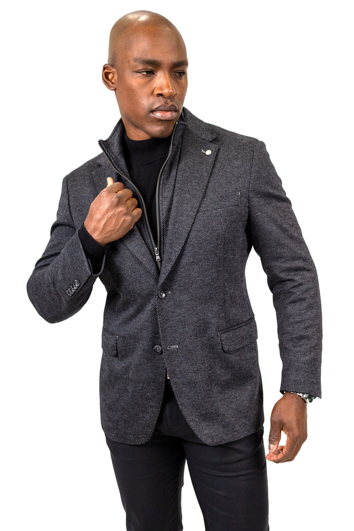 Branson Black Twill Wool and Cotton Knit Hybrid Sport Coat