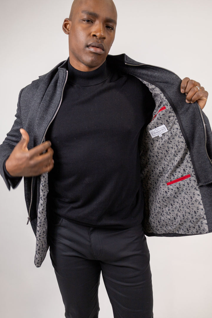 Branson Black Twill Wool and Cotton Knit Hybrid Sport Coat