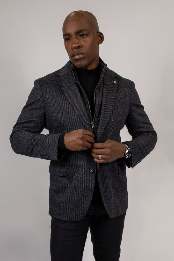 Branson Black Twill Wool and Cotton Knit Hybrid Sport Coat
