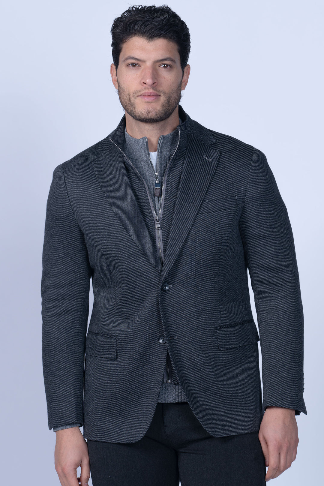 Branson Black Twill Wool and Cotton Knit Hybrid Sport Coat