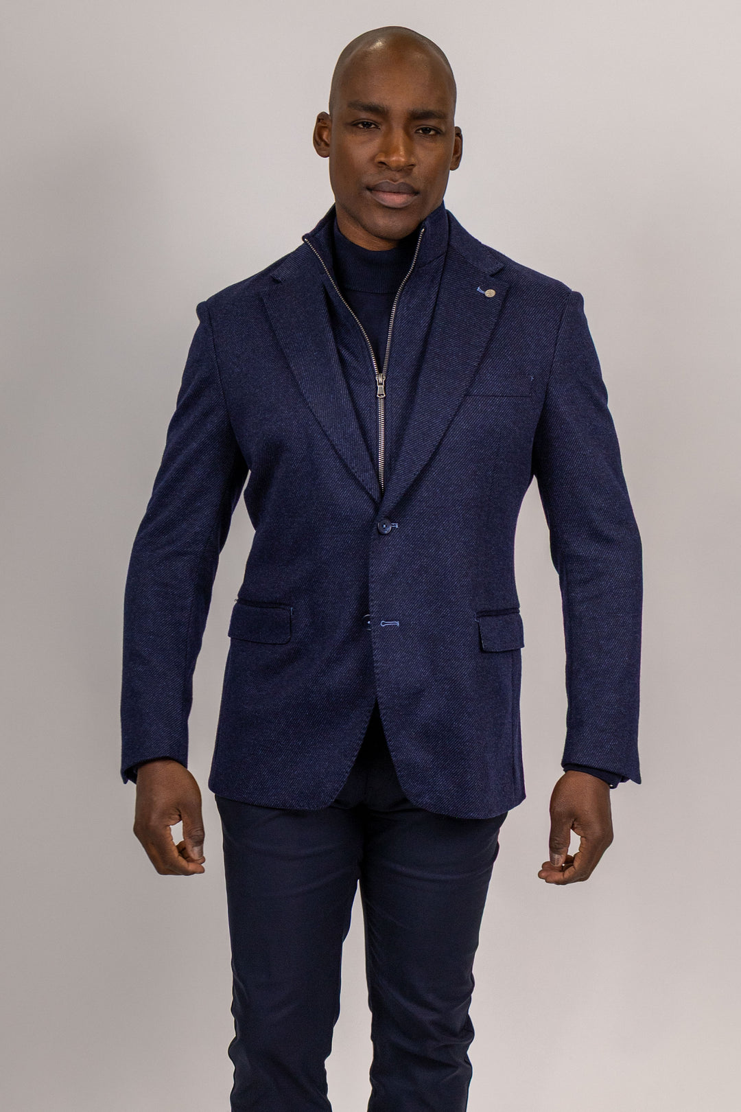 Branson Navy Twill Wool and Cotton Knit Hybrid Sport Coat