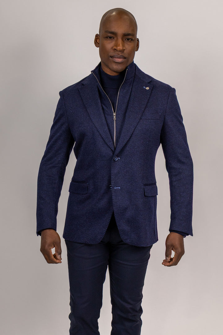 Branson Navy Twill Wool and Cotton Knit Hybrid Sport Coat