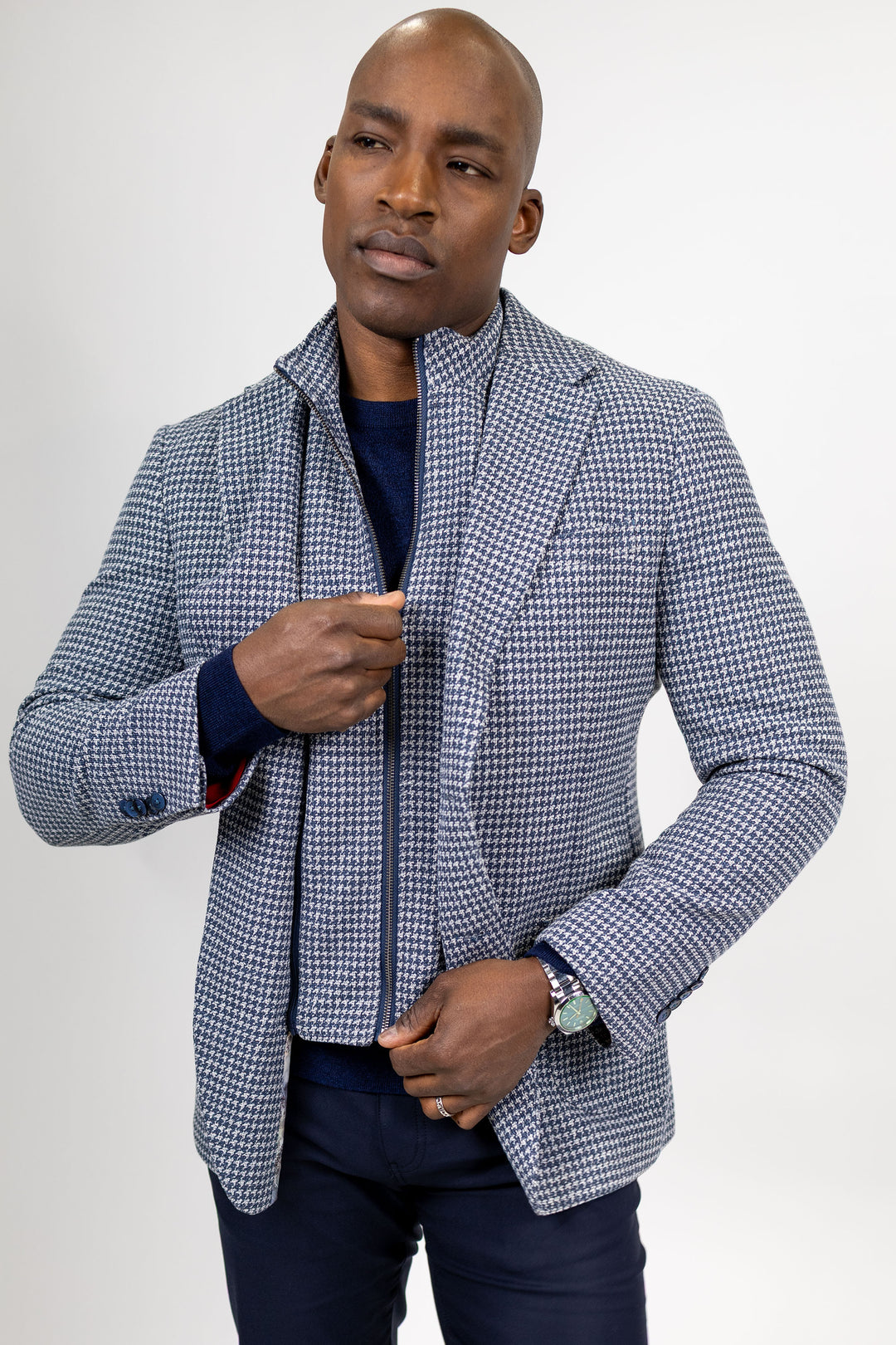 Bedford Grey and Navy Houndsooth Knit Hybrid Sport Coat