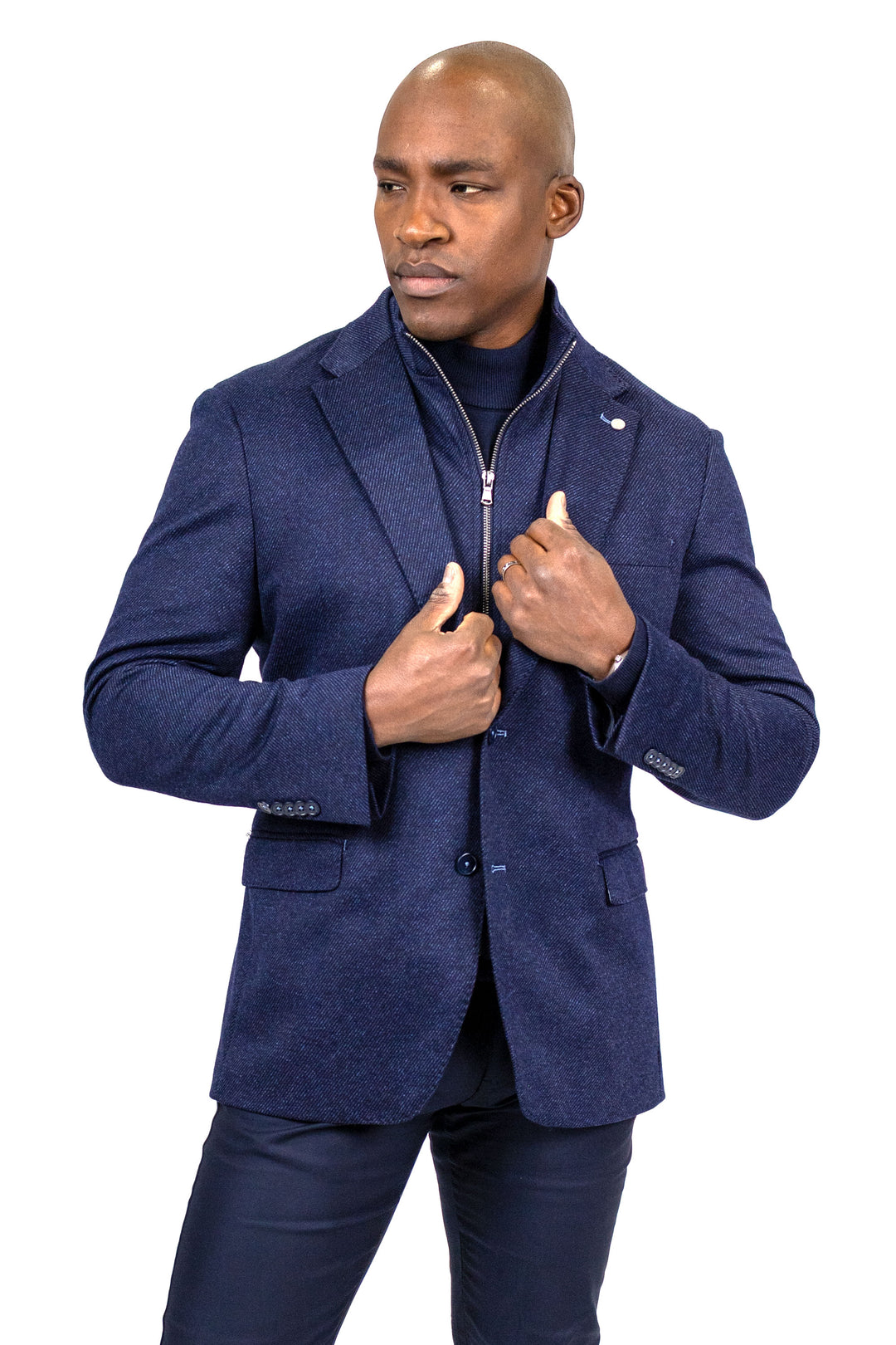 Branson Navy Twill Wool and Cotton Knit Hybrid Sport Coat