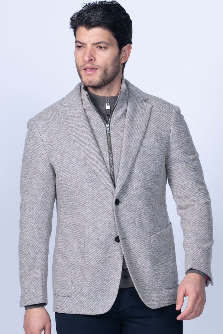 Claremont Beige Knit Twill Wool Blend Hybrid Sport Coat