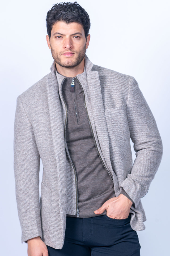 Claremont Beige Knit Twill Wool Blend Hybrid Sport Coat