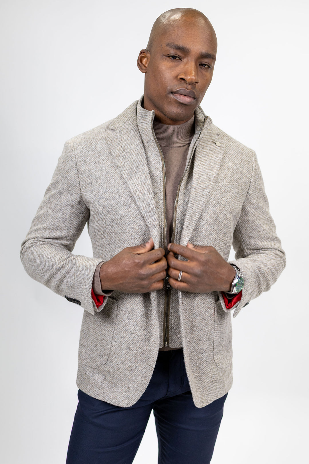 Claremont Beige Knit Twill Wool Blend Hybrid Sport Coat