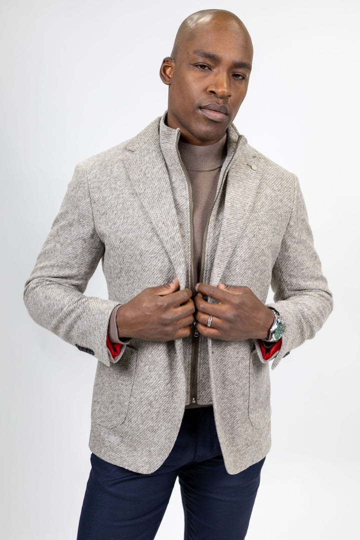 Claremont Beige Knit Twill Wool Blend Hybrid Sport Coat