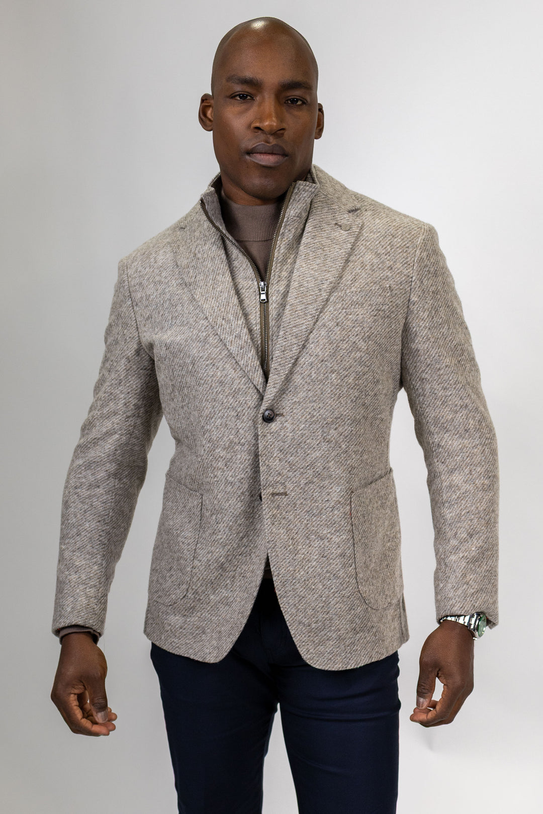 Claremont Beige Knit Twill Wool Blend Hybrid Sport Coat