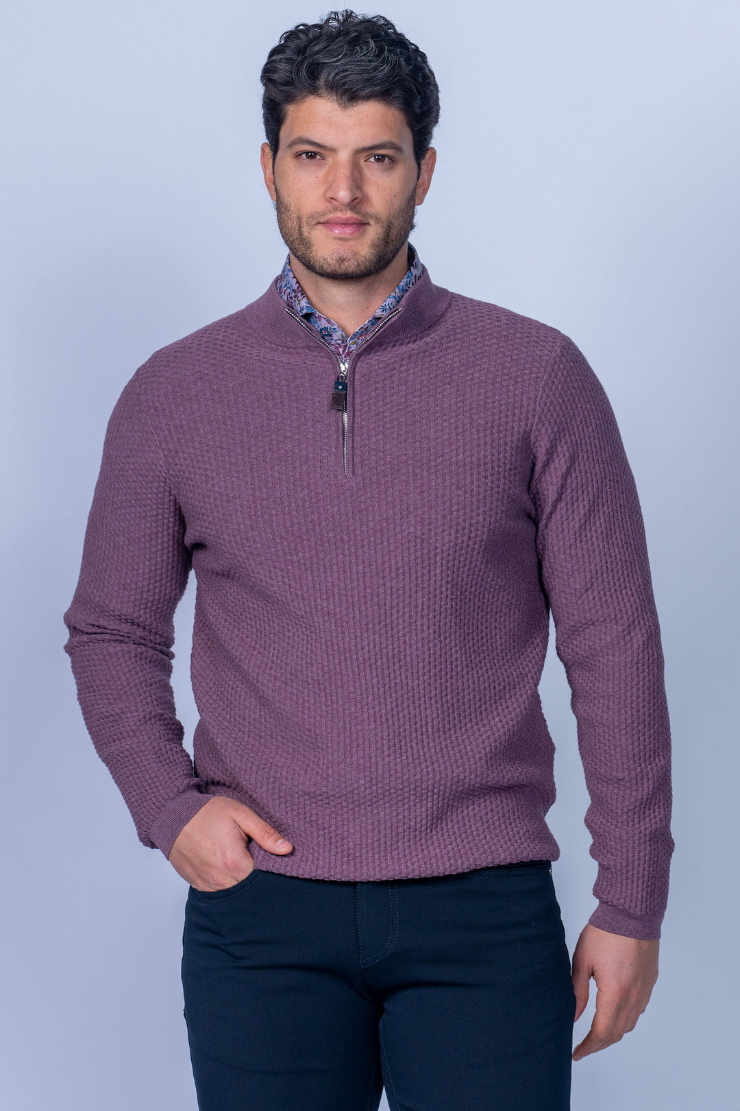 Dolomite 1/4 Zip Waffle Knit 16 Gauge Fine Cotton in Burgundy