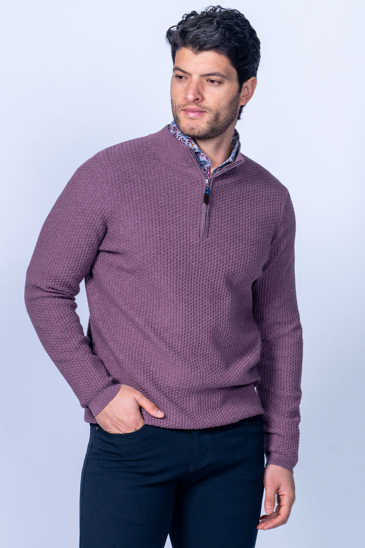Dolomite 1/4 Zip Waffle Knit 16 Gauge Fine Cotton in Burgundy