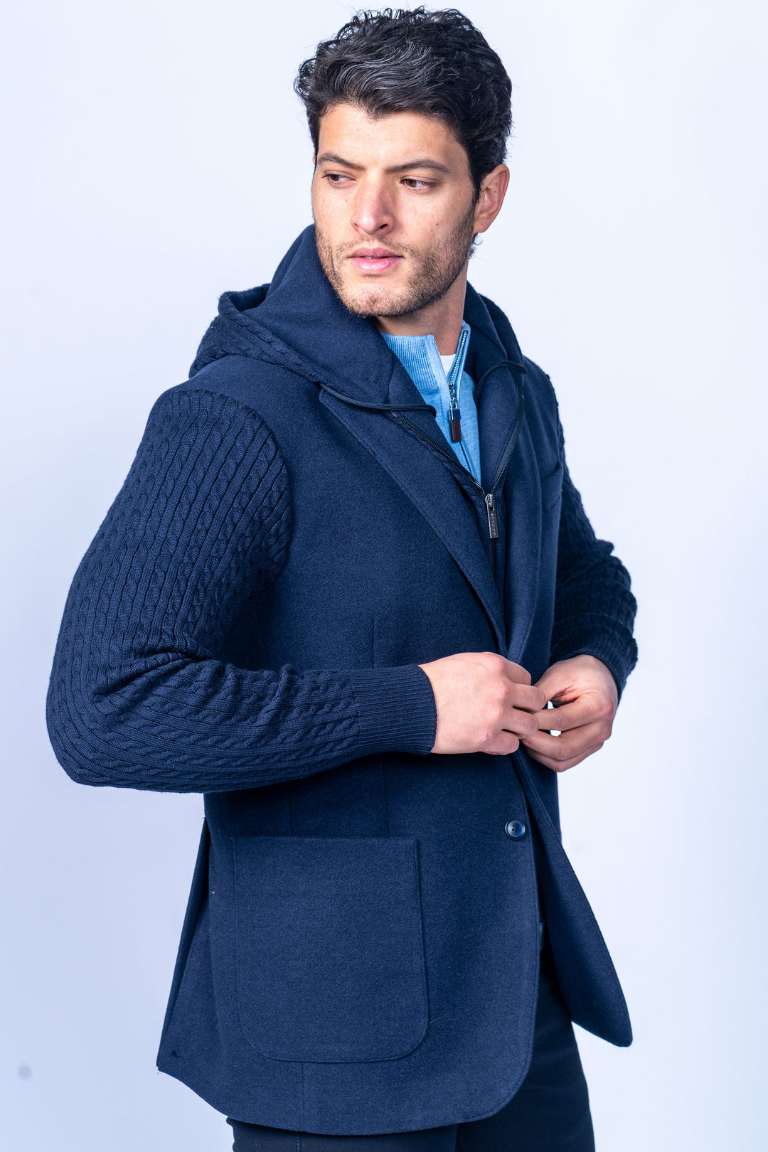 Kessler Navy Hybrid Knit Sleeve Sport Coat