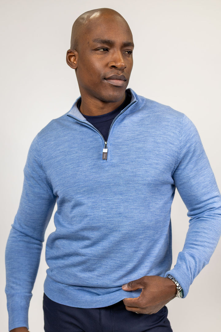 Merlin Merino Wool Quarter Zip Blue
