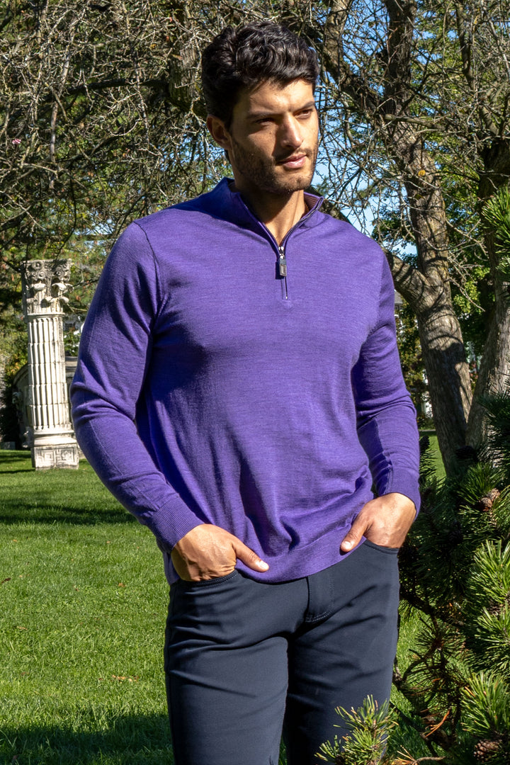 Merlin Merino Wool Quarter Zip Purple