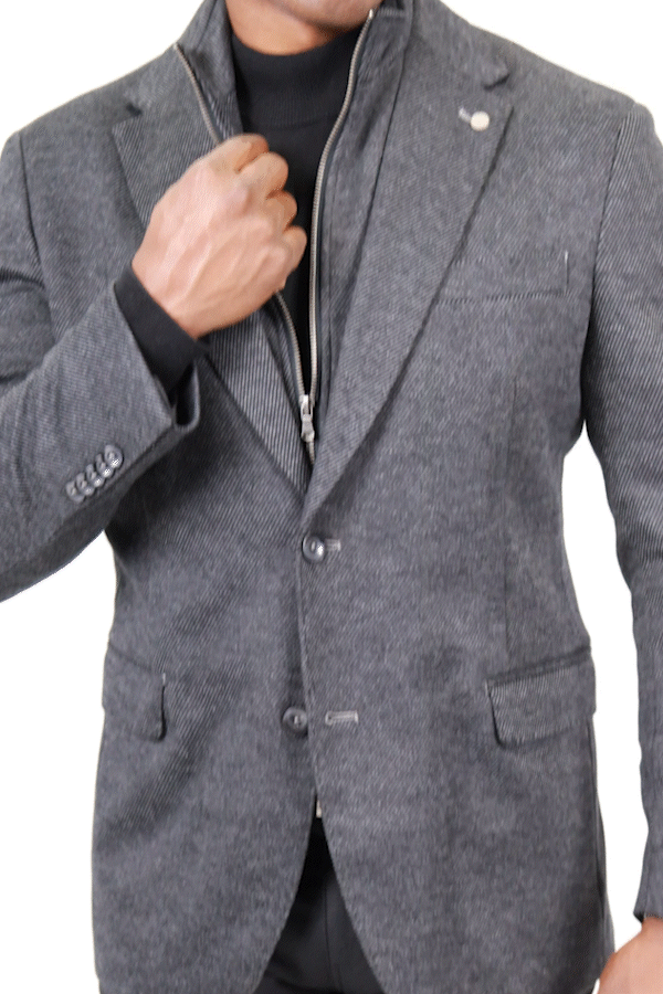Branson Black Twill Wool and Cotton Knit Hybrid Sport Coat