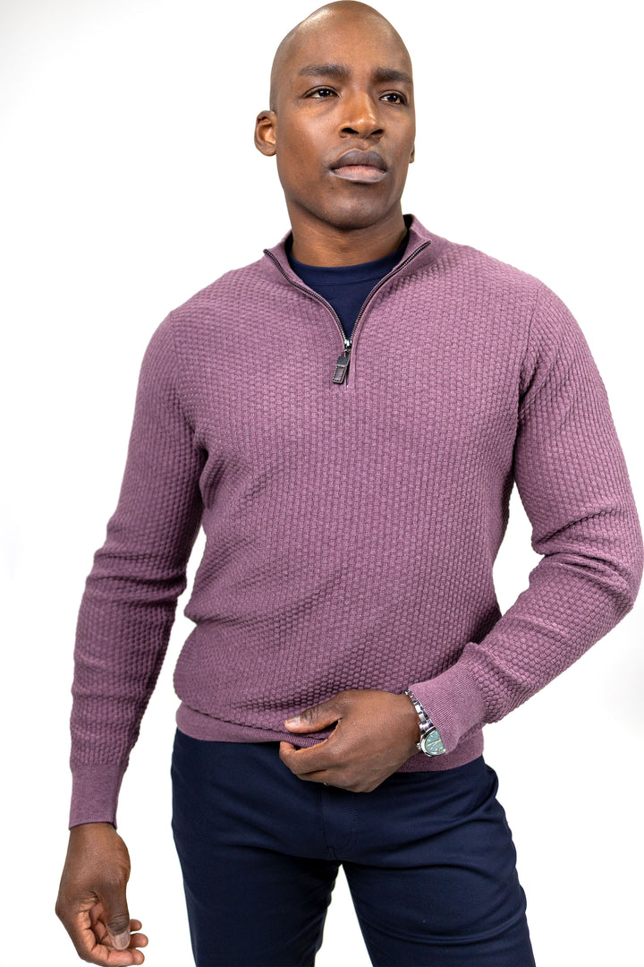 Dolomite 1/4 Zip Waffle Knit 16 Gauge Fine Cotton in Burgundy