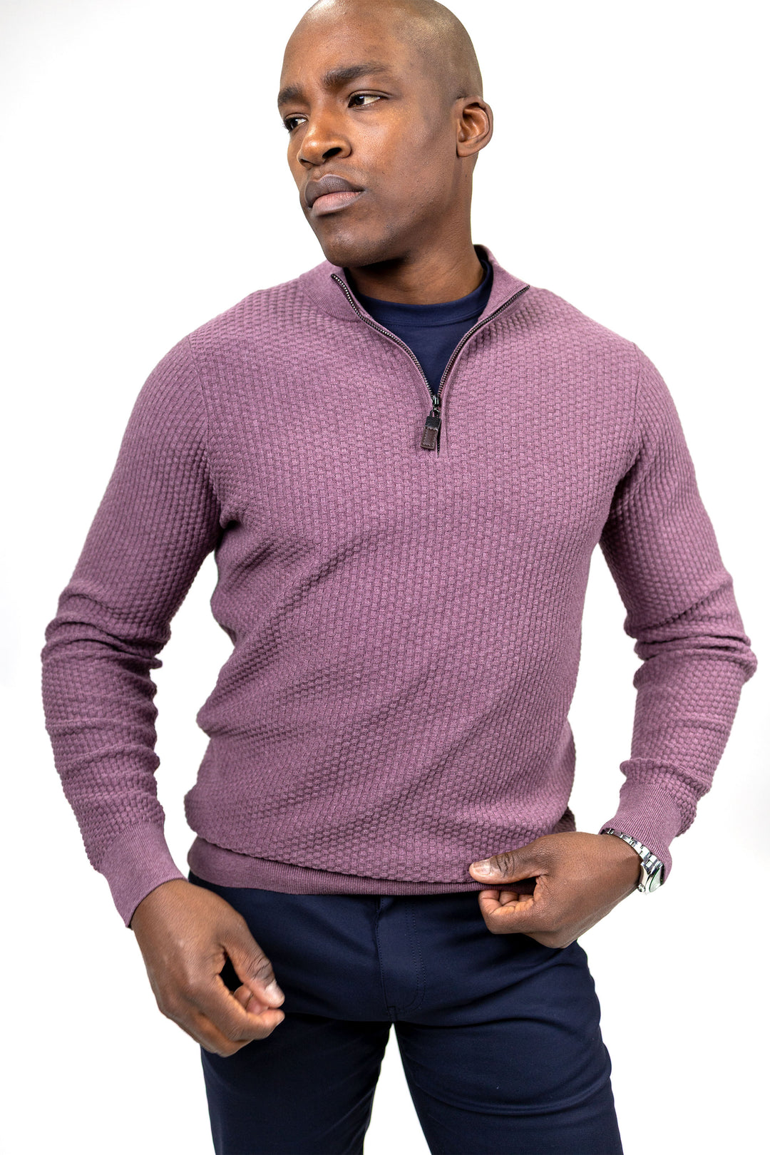 Dolomite 1/4 Zip Waffle Knit 16 Gauge Fine Cotton in Burgundy