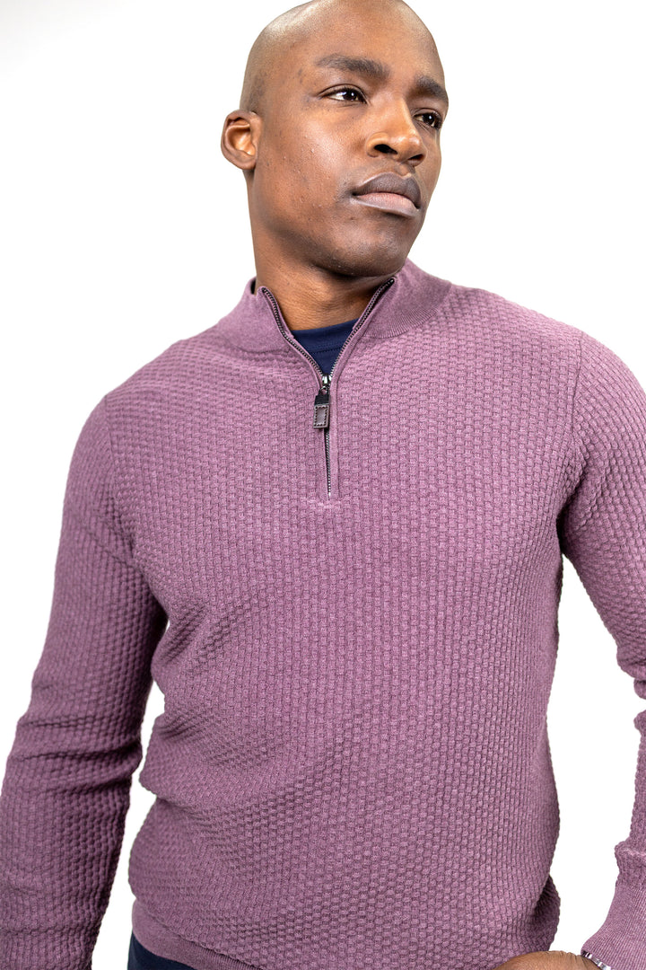 Dolomite 1/4 Zip Waffle Knit 16 Gauge Fine Cotton in Burgundy