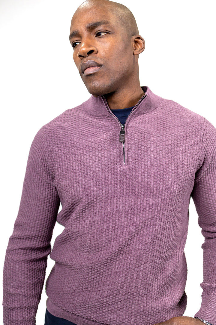 Dolomite 1/4 Zip Waffle Knit 16 Gauge Fine Cotton in Burgundy