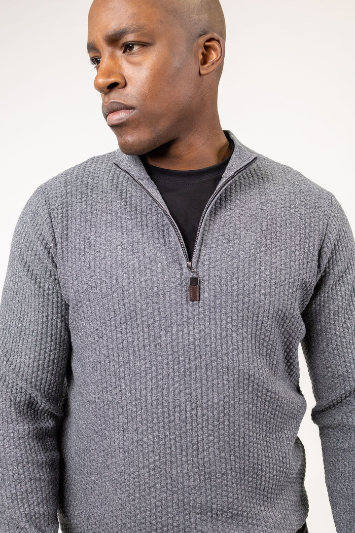 Dolomite 1/4 Zip Waffle Knit 16 Gauge Fine Cotton in Grey