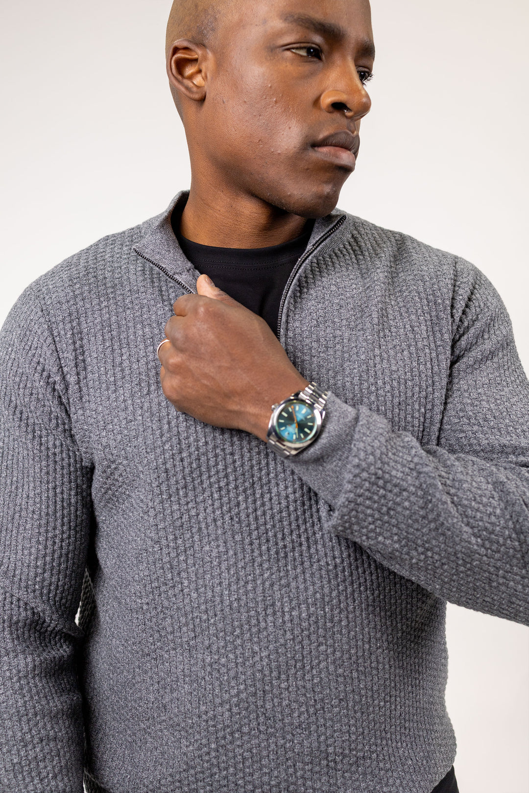 Dolomite 1/4 Zip Waffle Knit 16 Gauge Fine Cotton in Grey