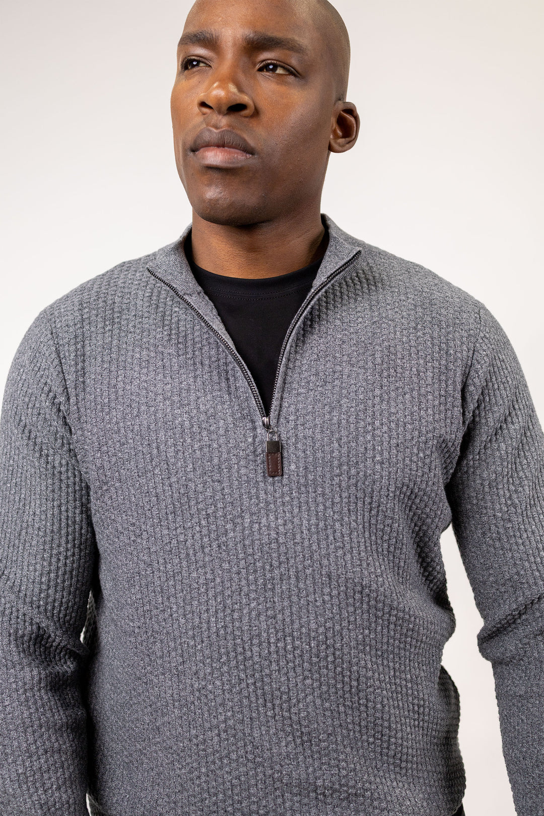 Dolomite 1/4 Zip Waffle Knit 16 Gauge Fine Cotton in Grey
