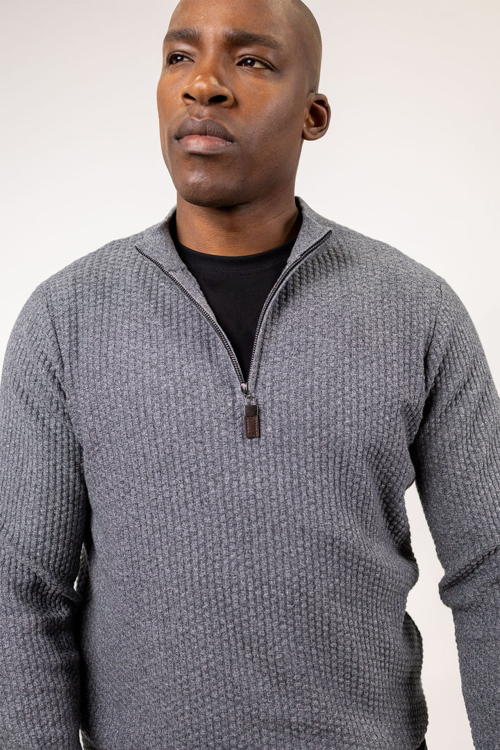 Dolomite 1/4 Zip Waffle Knit 16 Gauge Fine Cotton in Grey