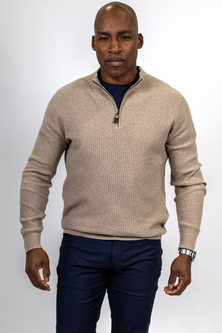 Dolomite 1/4 Zip Waffle Knit 16 Gauge Fine Cotton in Mocha