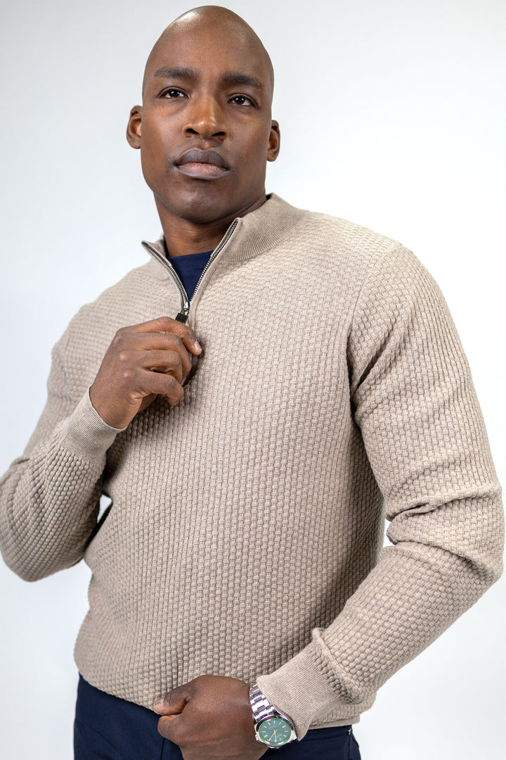 Dolomite 1/4 Zip Waffle Knit 16 Gauge Fine Cotton in Mocha